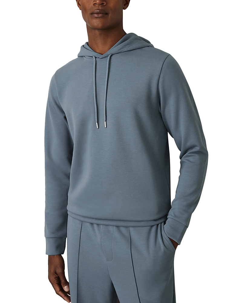 Reiss Airforce Blue Interlock Jersey Drawstring Hoodie In Green