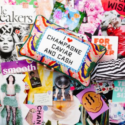 Champagne, Caviar and Cash Needlepoint Decorative Pillow