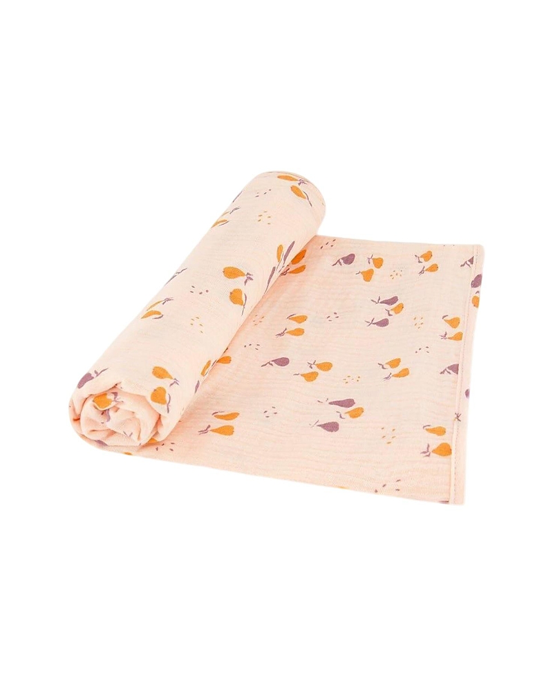 Deux Par Deux Girls' Printed Muslin Blanket- Baby In Peach With Pears Print