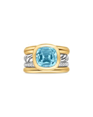 DY Mercer&reg; Four Row Stone Ring in Sterling Silver with 18K Yellow Gold, Gemstone and Diamonds, 14mm