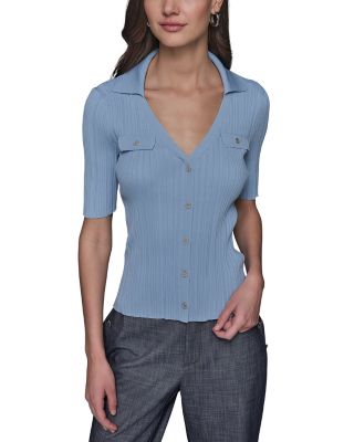 KARL LAGERFELD PARIS - KARL LAGERFELD PARIS Collared Rib Sweater Top