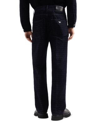 Loose Fit Flocked Logo Jeans in Navy Blue