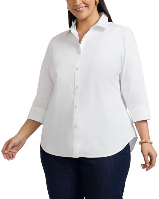Foxcroft Plus - Margie 3/4 Sleeved Pinpoint Oxford Shirt