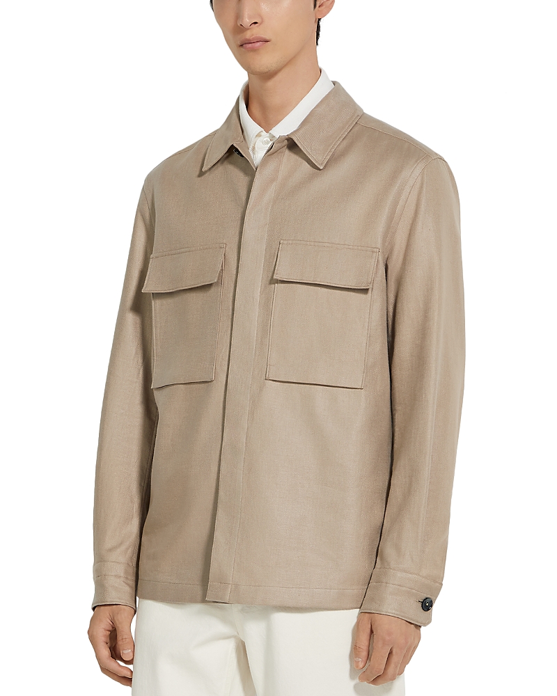 Shop Zegna Oasi Lino Overshirt In Light Taupe