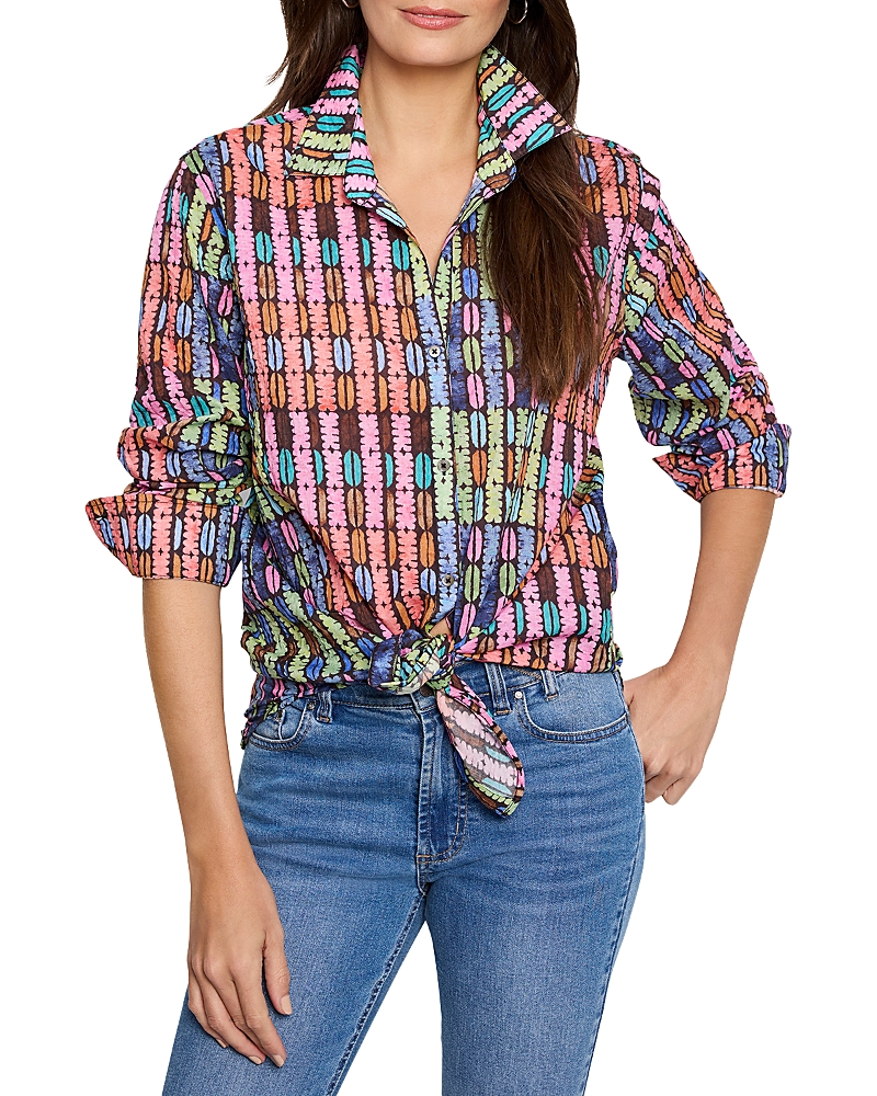 Nic + Zoe Nic+zoe Geo Dot Crinkle Cotton Button-up Shirt In Pink Multi