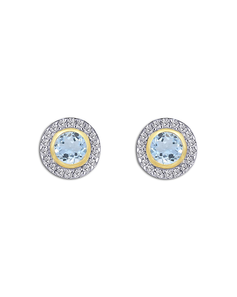 Moon & Meadow 14k Yellow Gold Aquamarine & Diamond Halo Stud Earrings In White/gold