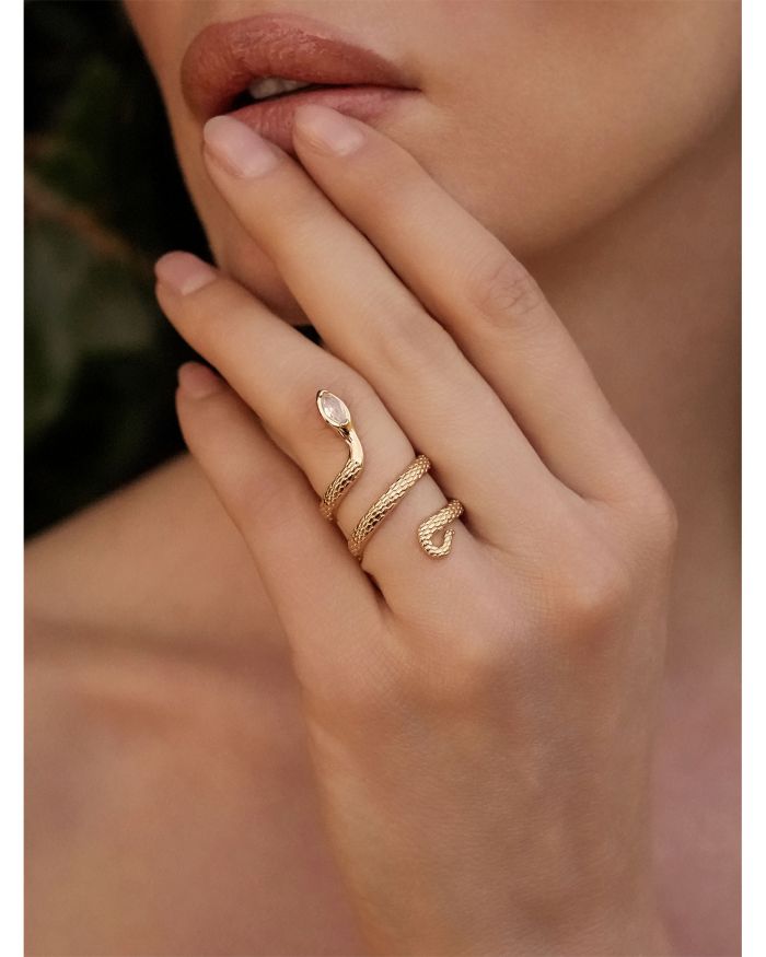Marquise Cubic Zirconia Coiled Snake Ring 18K Gold Plated