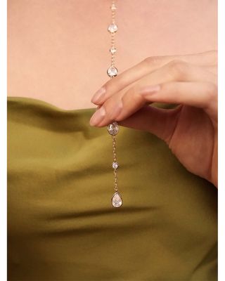 Mixed Cubic Zirconia Lariat Necklace in 18K Gold Plated, 15"-18" 