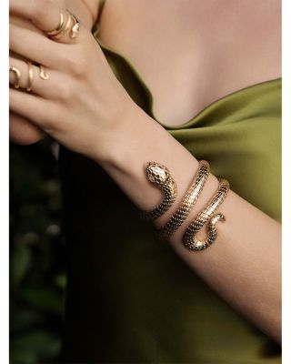 Serpentina Marquise Cubic Zirconia Coiled Snake Cuff Bracelet in 18K Gold Plated