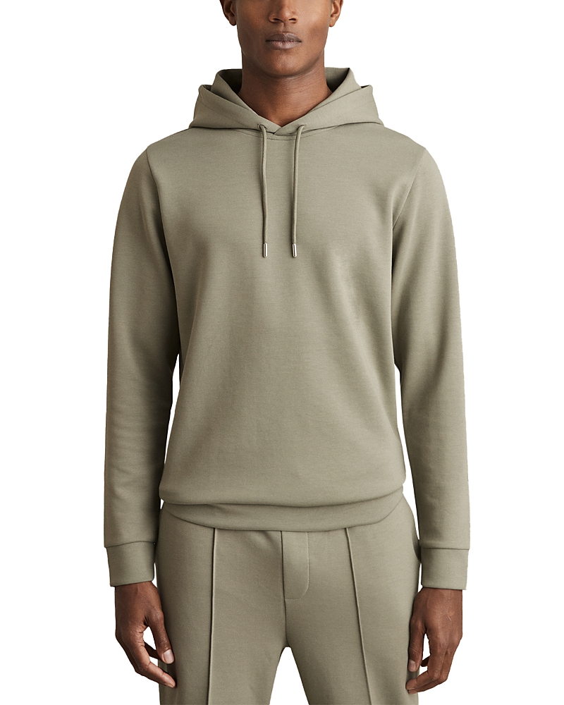 Reiss Sage Interlock Jersey Drawstring Hoodie In Green