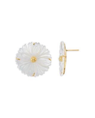 Mermaid Garden Mother Of Pearl Blossom Statement Stud Earrings in 18K Gold Plated