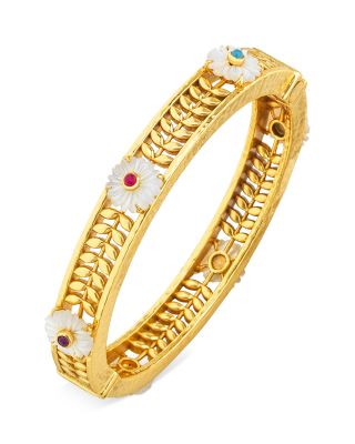 Villandry Dyed Jade & Mother Of Pearl Fleur Vine Bangle Bracelet in 18K Gold Plated