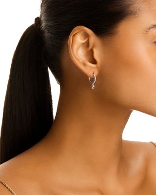 Diamond Marquis & Round Dangle Huggie Hoop Earrings in 14K White Gold, 0.37 tcw