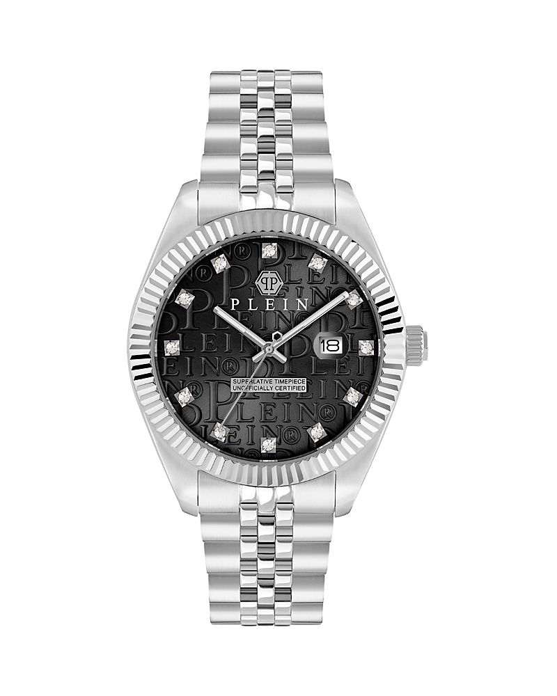 Philipp Plein Date Superlative Crystal Watch In Black/silver