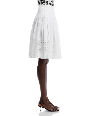 Pleated Eyelet Embroidered Skirt