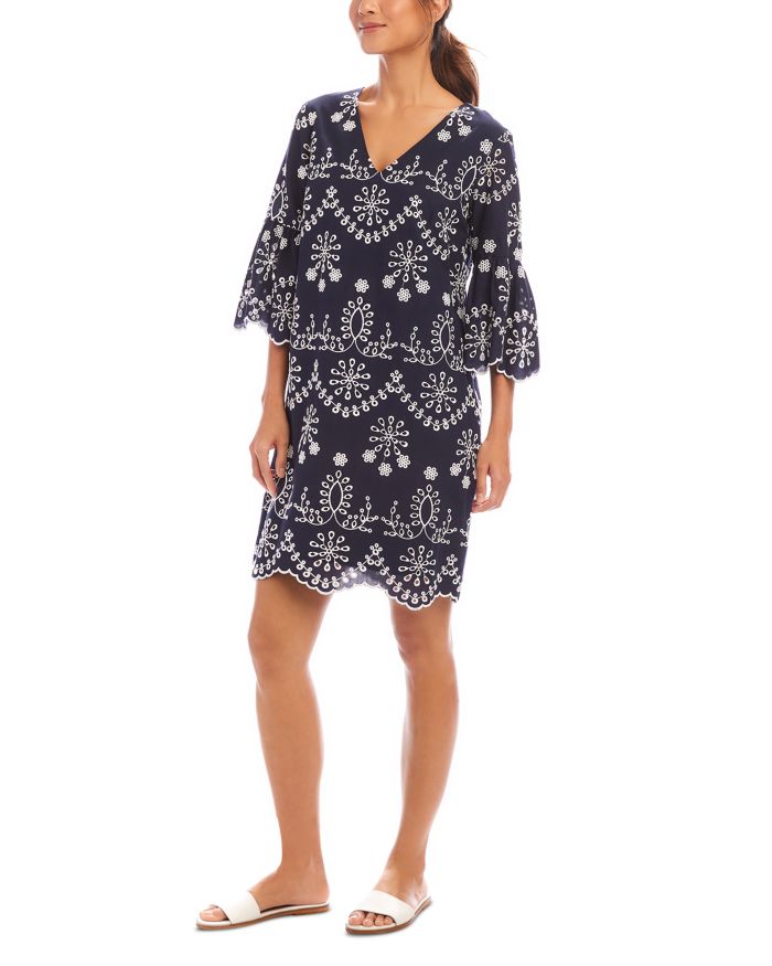 Flare Sleeve Embroidered Dress