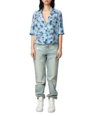 Telmos Sunset Palm Mist Print Silk Top