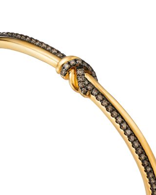 Brown Diamond Knot Bangle Bracelet in 14K Yellow Gold, 0.96 tcw