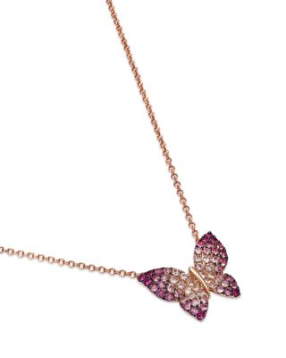 Pink & White Sapphire Ombr&eacute; Butterfly Pendant Necklace in 14K Rose Gold, 19"