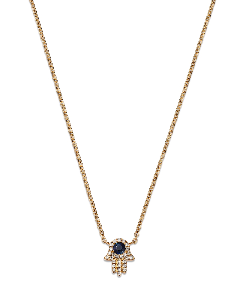Bloomingdale's Fine Collection Sapphire & Diamond Hamsa Hand Pendant Necklace In 14k Yellow Gold, 18 In Blue/gold