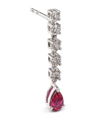 Ruby & Champagne Diamond Linear Drop Earrings in 14K White Gold