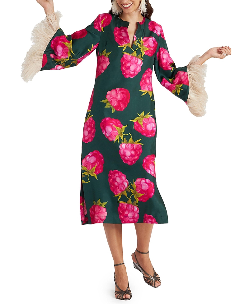 La Doublej The Kaftan With Feathers In Lampone Emerald