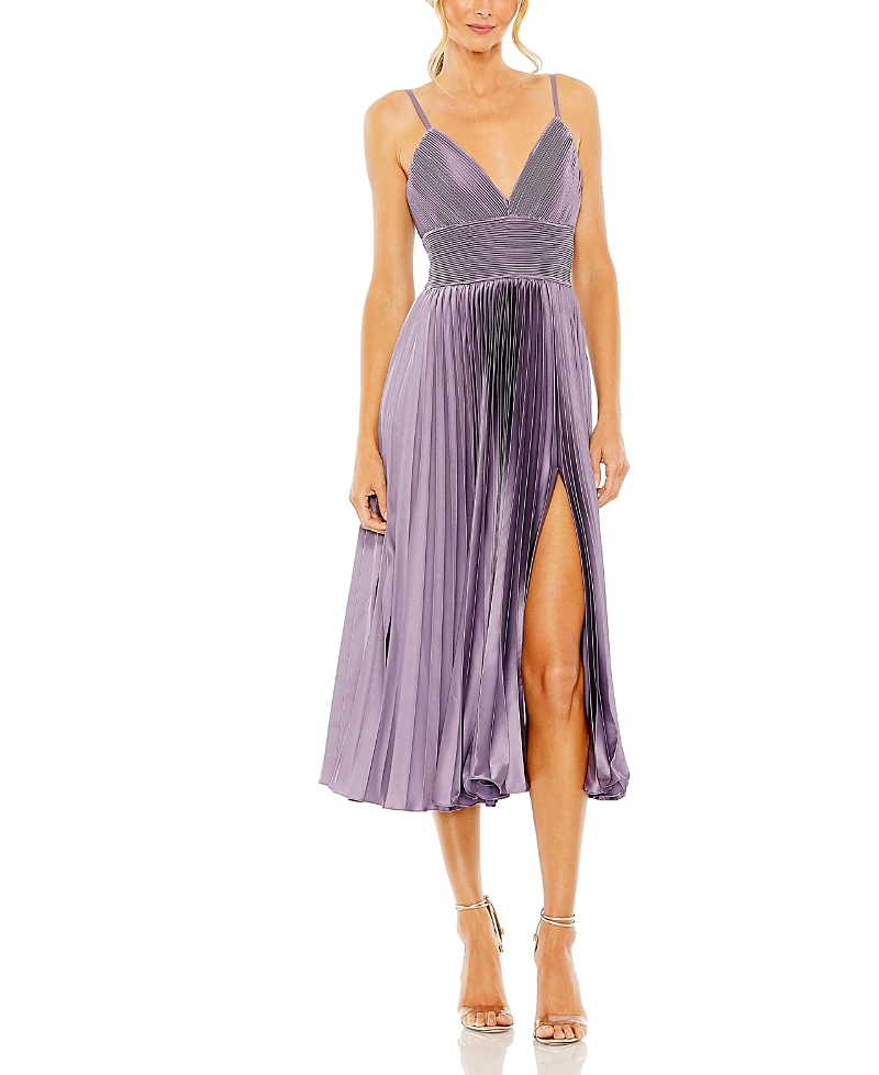 Mac Duggal Slim Strap Ruched Top Heat Pleated Dress In Vintage Like Lilac