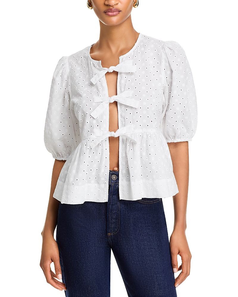 Steve Madden Paula Eyelet Embroidery Shirt In White