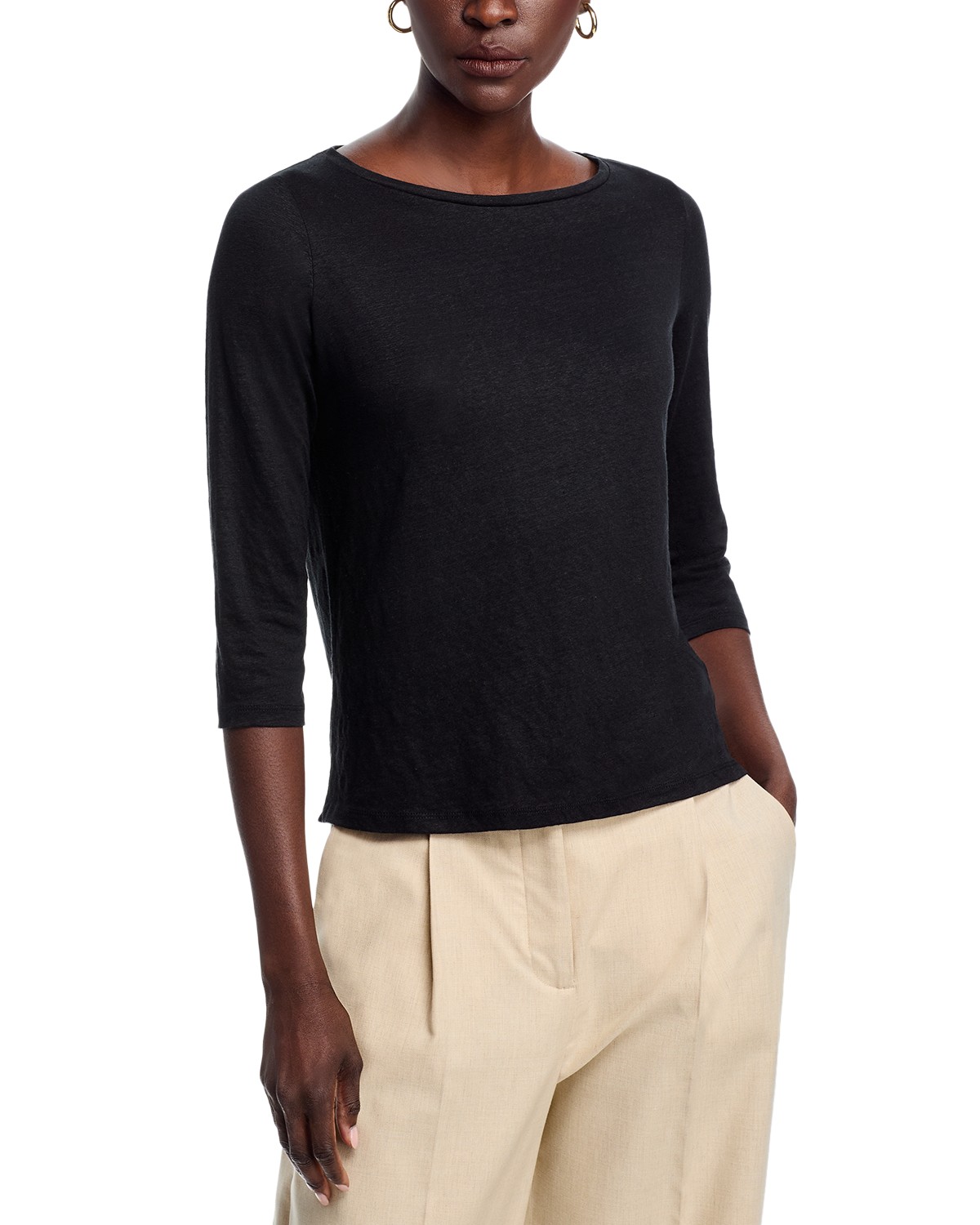 Boat Neck Three Quarter Length Sleeve Top
