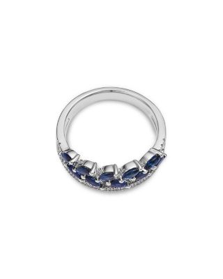 Blue Sapphire & Diamond Double Row Ring in 14K White Gold