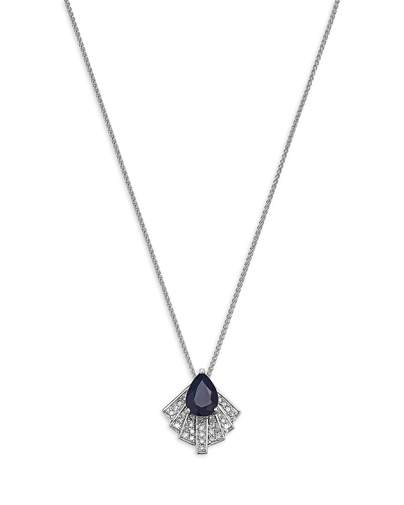 Bloomingdale's Fine Collection Blue Sapphire & Diamond Pendant Necklace In 14k White Gold