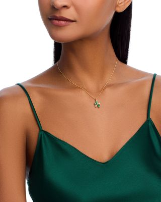 Emerald & Diamond Flower Pendant Necklace in 14K Yellow Gold, 18"