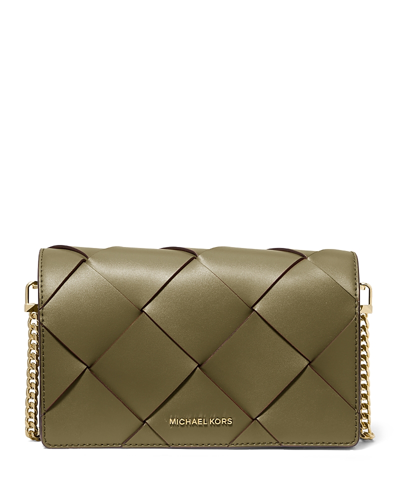 Michael Kors Michael Jet Set Small Flap Chain Leather Crossbody In Safari Green