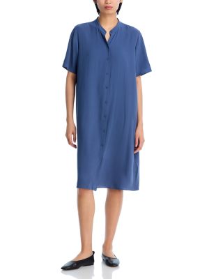 Silk Mandarin Collar Shirtdress