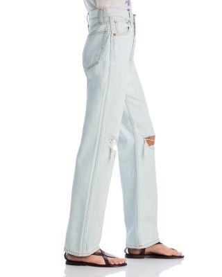 90s High Rise Loose Wide Leg Jeans in Bleach Destroy