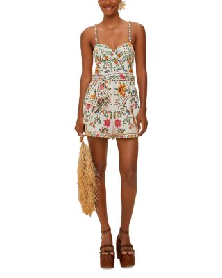 Delicate Forest Off White Linen Romper Swim Cover-Up 