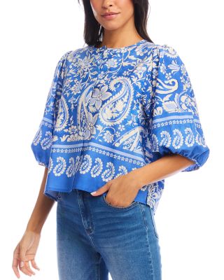 Puffed Sleeve Paisley Print Blouse