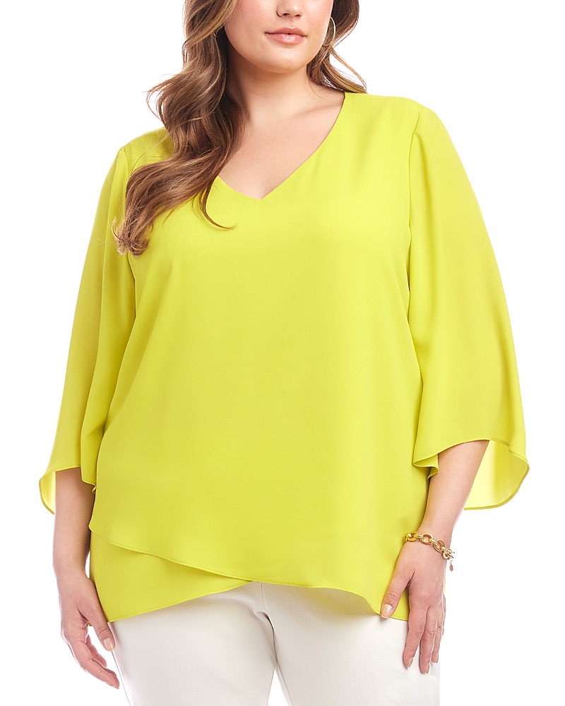 Karen Kane Bracelet Sleeve Asymmetric Top In Citron