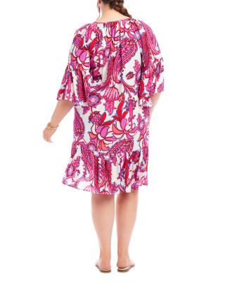 Paisley Flared Sleeve Ruffe Hem Dress