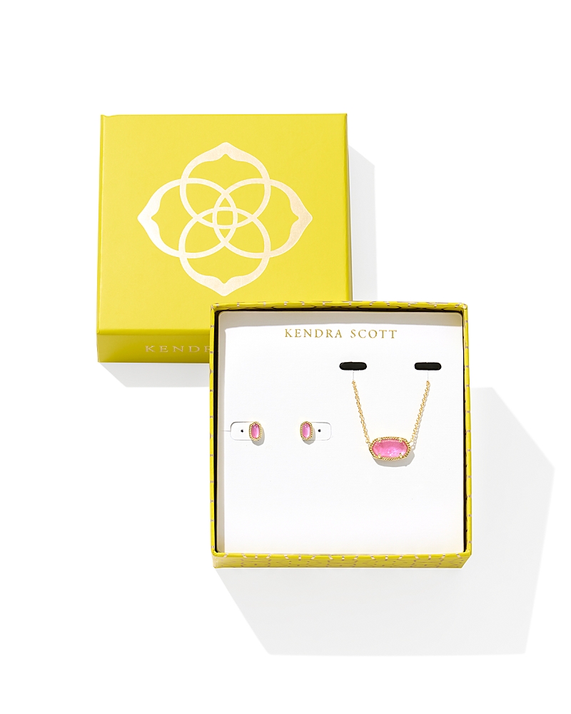 Kendra Scott Elisa & Mini Ellie Pendant Necklace & Stud Earrings Gift Set In Gold