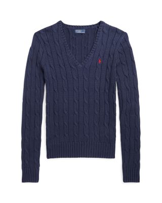 Lauren Ralph Lauren Women's Cable Knit Cotton V Neck Sweater