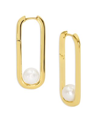 Glow Cultured Freshwater Pearl Oval Hoop Earrings in 18K Gold Plated   