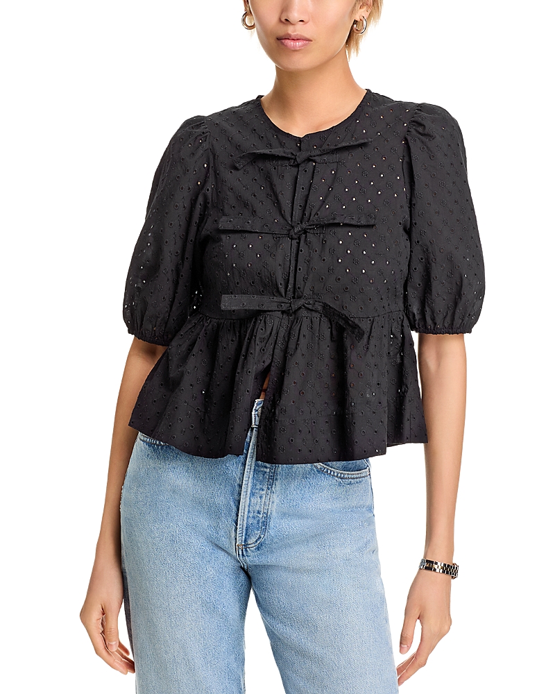 Steve Madden Paula Eyelet Embroidery Shirt In Black