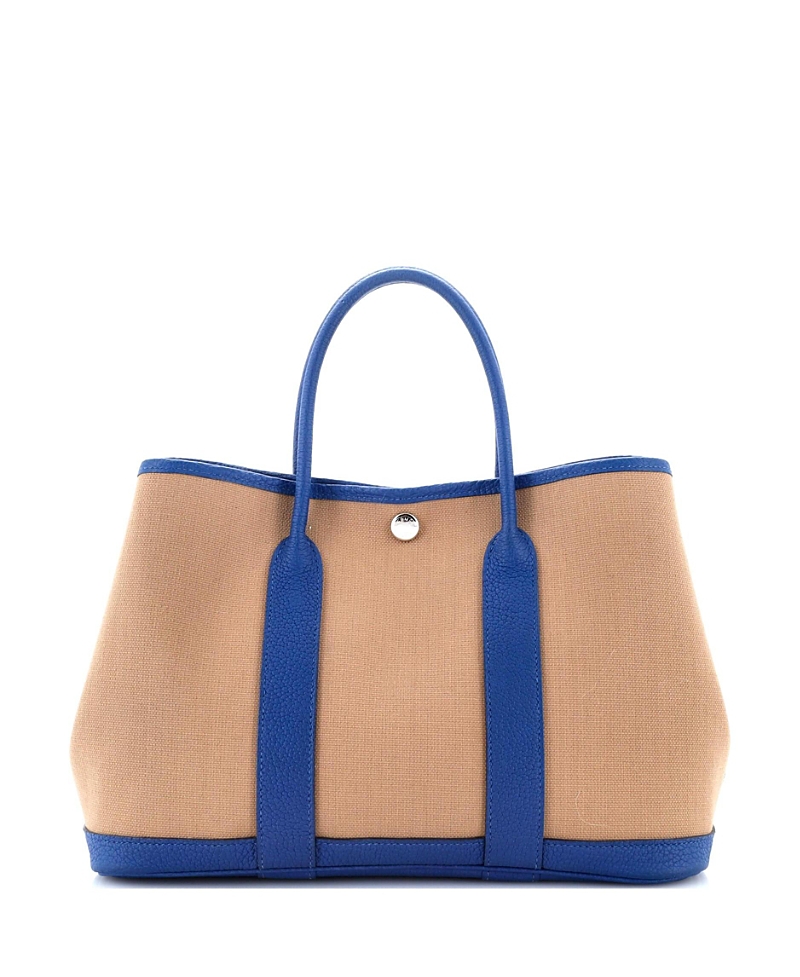 Pre-owned Pre-owned Hermes Hermes 30 Garden Party Tote Toile And Leather In Neutral/ Blue/ Natural