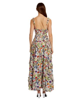 Ruffle Floral Sweetheart Neck Gown