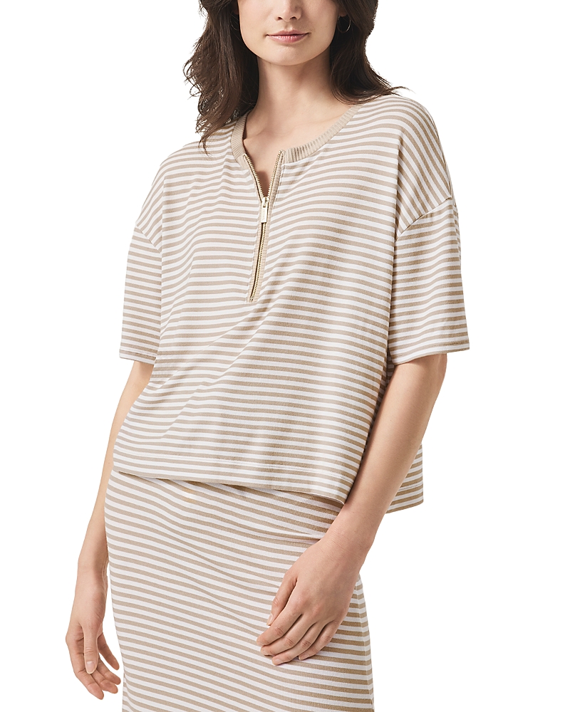 Splendid Brooke Stripe Short Sleeve Half Zip T-shirt In Fawn Stripe