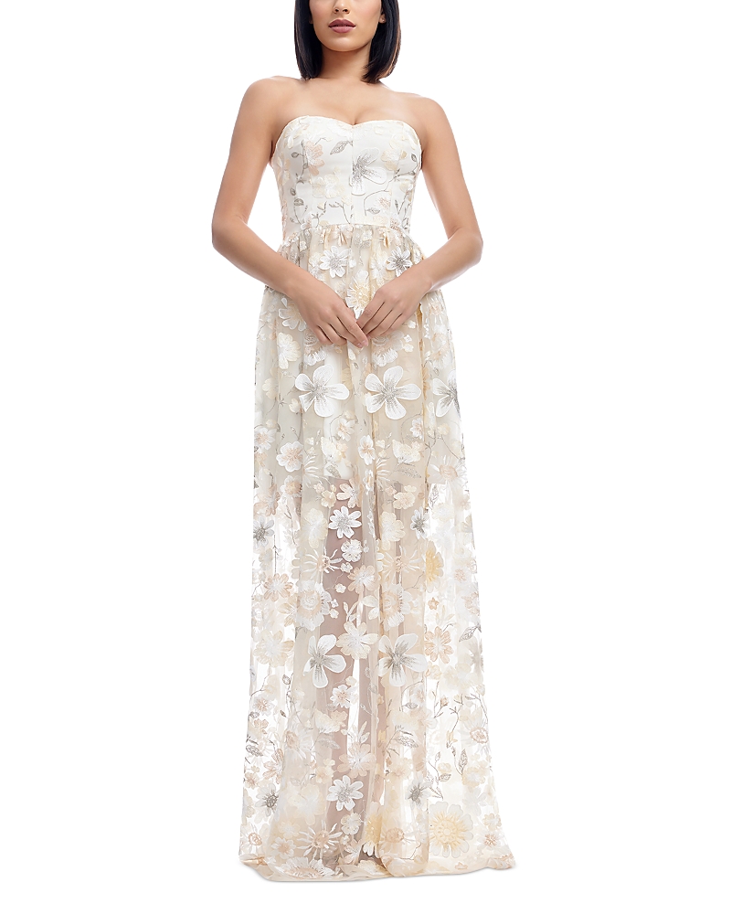 DRESS THE POPULATION DRESS THE POPULATION AUDRINA STRAPLESS FLORAL GOWN