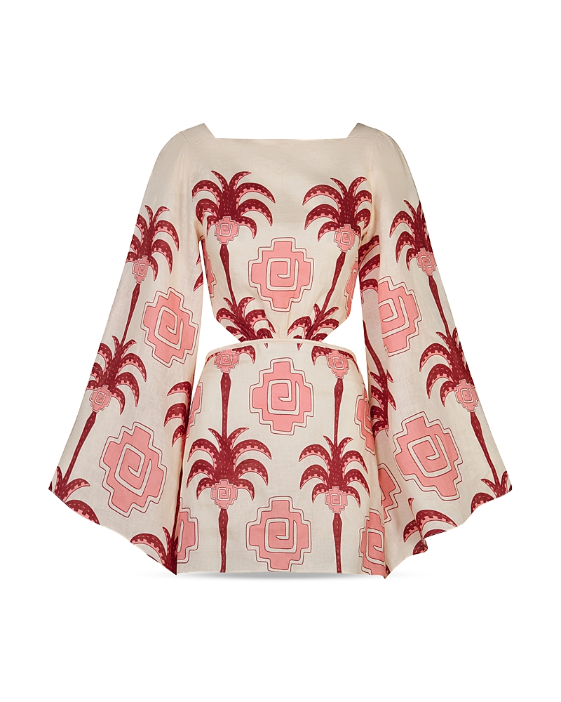 Johanna Ortiz Wave After Wave Long Sleeve Linen Minidress In Pink