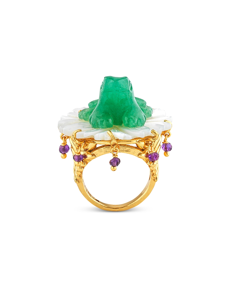 Capucine De Wulf Villandry Mixed Stone Frog On Flower Ring In 18k Gold Plated In Gold