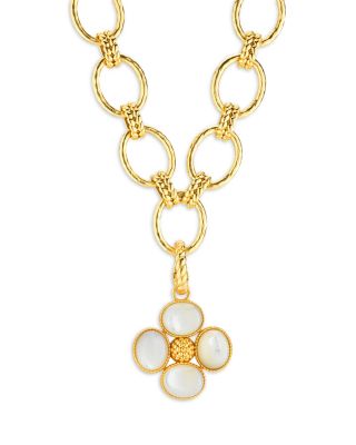 Berry Mother Of Pearl Clover Double Sided Pendant in 18K Gold Plated